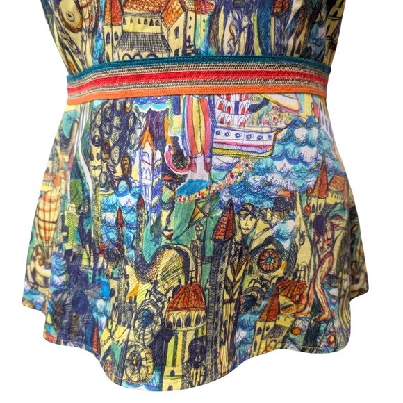 Weston Anthropologie Womens Size M Colorful Cityscapes Sleeveless Peplum Top - Picture 6 of 9